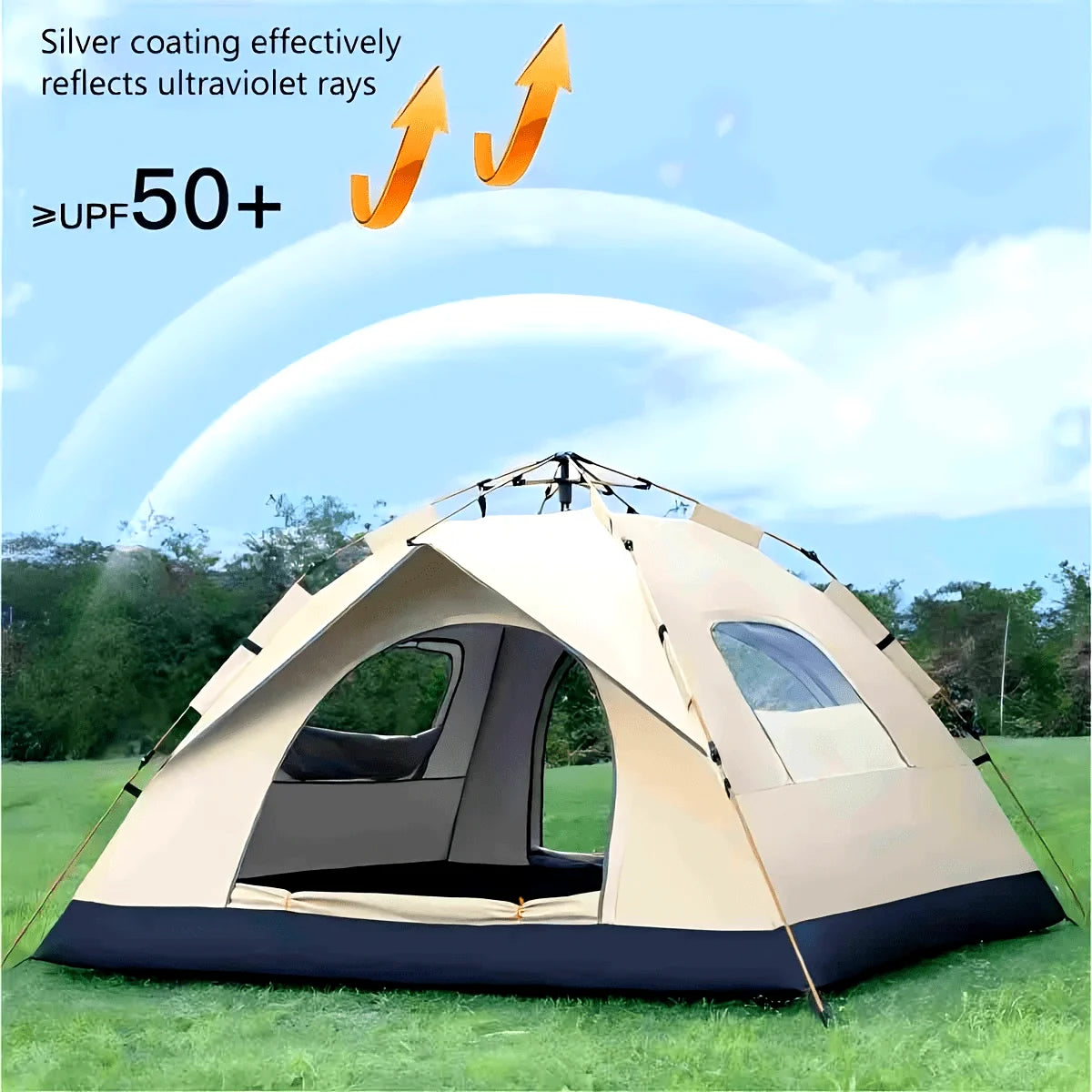 Silver Outdoor Automatic Quick-opening Tent, Camping Self-driving Hiking Travel Tent, Rainproof and Sunscreen Beach Tent