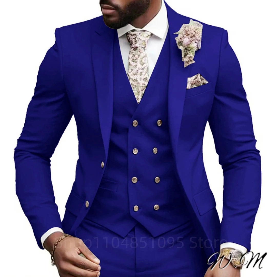 Casual Jacket Vest Pants 3Pcs Elegant Pink Wedding Suits for Men Slim Fit Notch Lapel Blazer Best Man Groom Suit Male Tuxedo Set