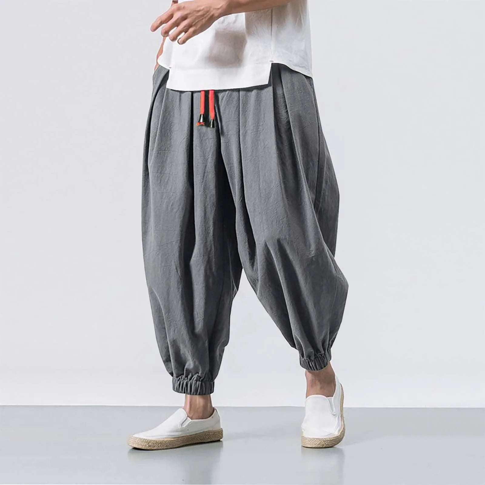 FGKKS Spring Men Loose Harem Pants Chinese Linen Overweight Sweatpants High Quality Casual Brand Oversize Trousers Male