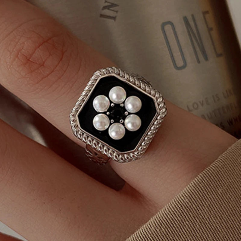 PANJBJ 925 Sterling Silver Pearl Irregular Ring for Women Shell Overlapping Hollow Sweet Design Jewelry Gift Dropshipping