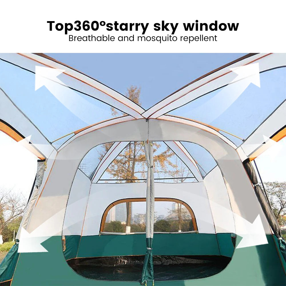 Upgraded 4 Season Camping Tent 3-12 Person Waterproof Windproof Double Layer 2 Room Family Outdoor Backpacking Equipment