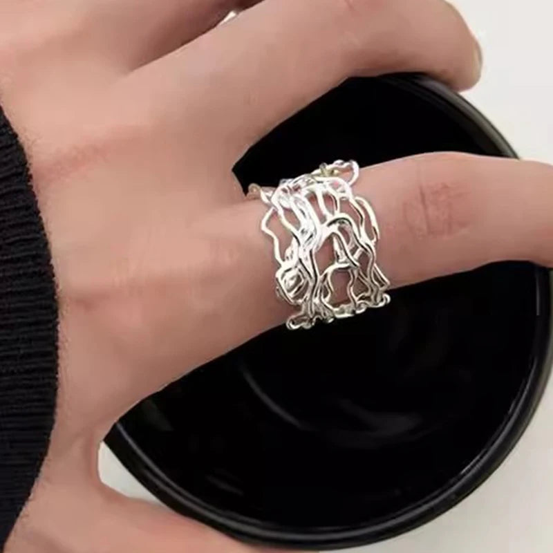 PANJBJ 925 Sterling Silver Pearl Irregular Ring for Women Shell Overlapping Hollow Sweet Design Jewelry Gift Dropshipping