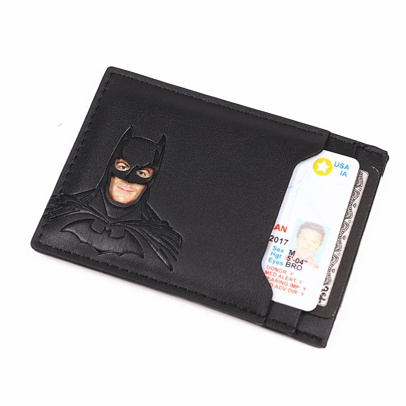 Bat ID Wallet For Men Leather Slim Card Holder Case Cover With Cutout Superhero Face Eyes Mask Gift For Husband Teens Boy Friend
