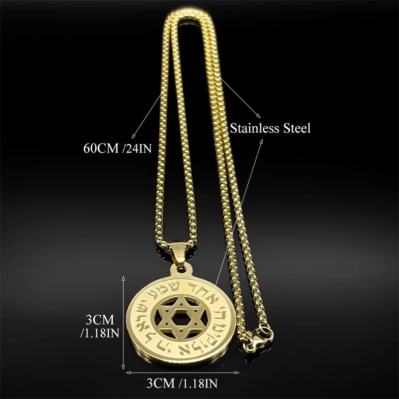 Hebrew Star of David Pendant Necklace for Women Men Stainless Steel Gold Silver Color Jewish Bless Male Chain Jewelry