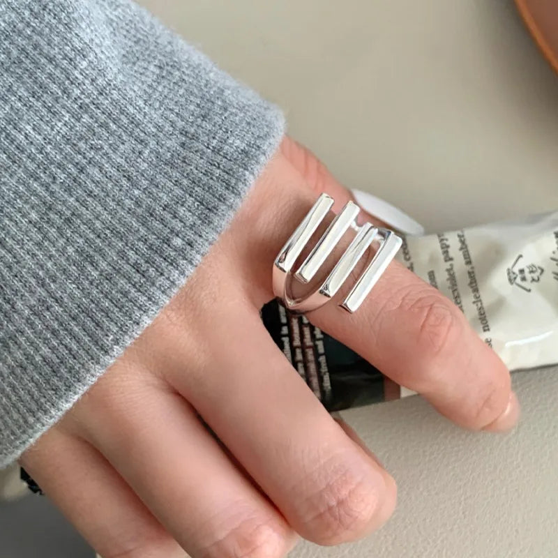 VENTFILLE 925 Sterling Silver Trend Arched Wide Ring For Female Geometry Punk Design Jewelry Asymmetric Gift Dropshipping