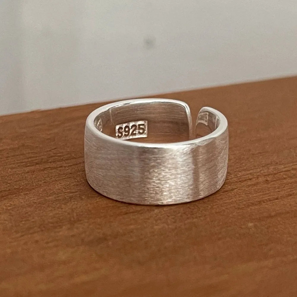 BF CLUB 925 Sterling Silver Rings For Women Simple Finger Open Vintage Handmade Wide Smooth Ring Allergy For Party Birthday Gift