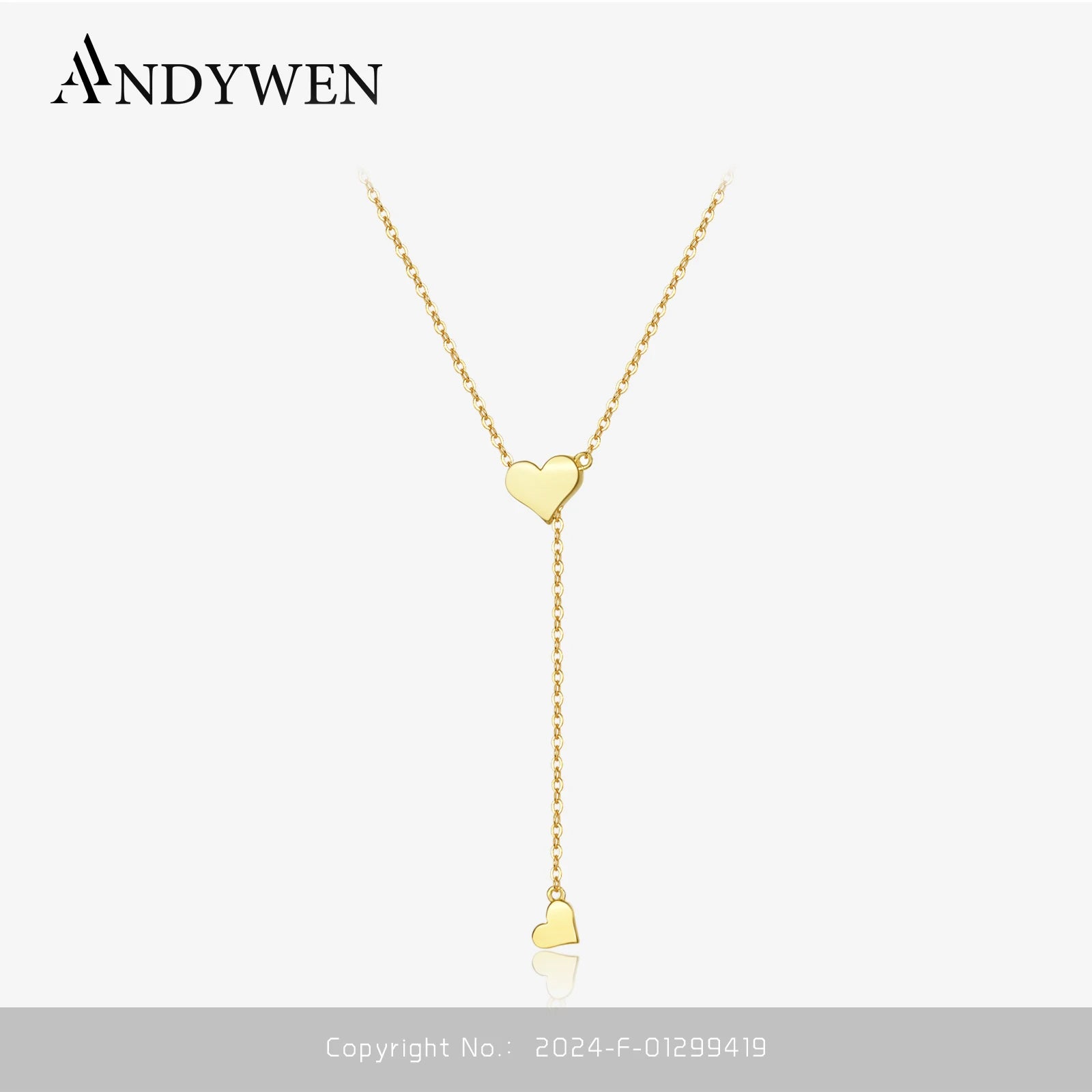 ANDYWEN 925 Sterling Silver Gold Adjustable Chain Heart Pendant Charm Necklace Drop Choker Resizable Women Luxury Jewekry