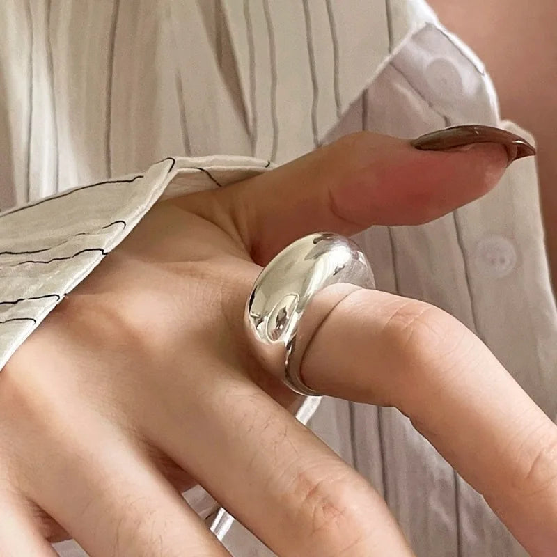 VENTFILLE 925 Sterling Silver Trend Arched Wide Ring For Female Geometry Punk Design Jewelry Asymmetric Gift Dropshipping