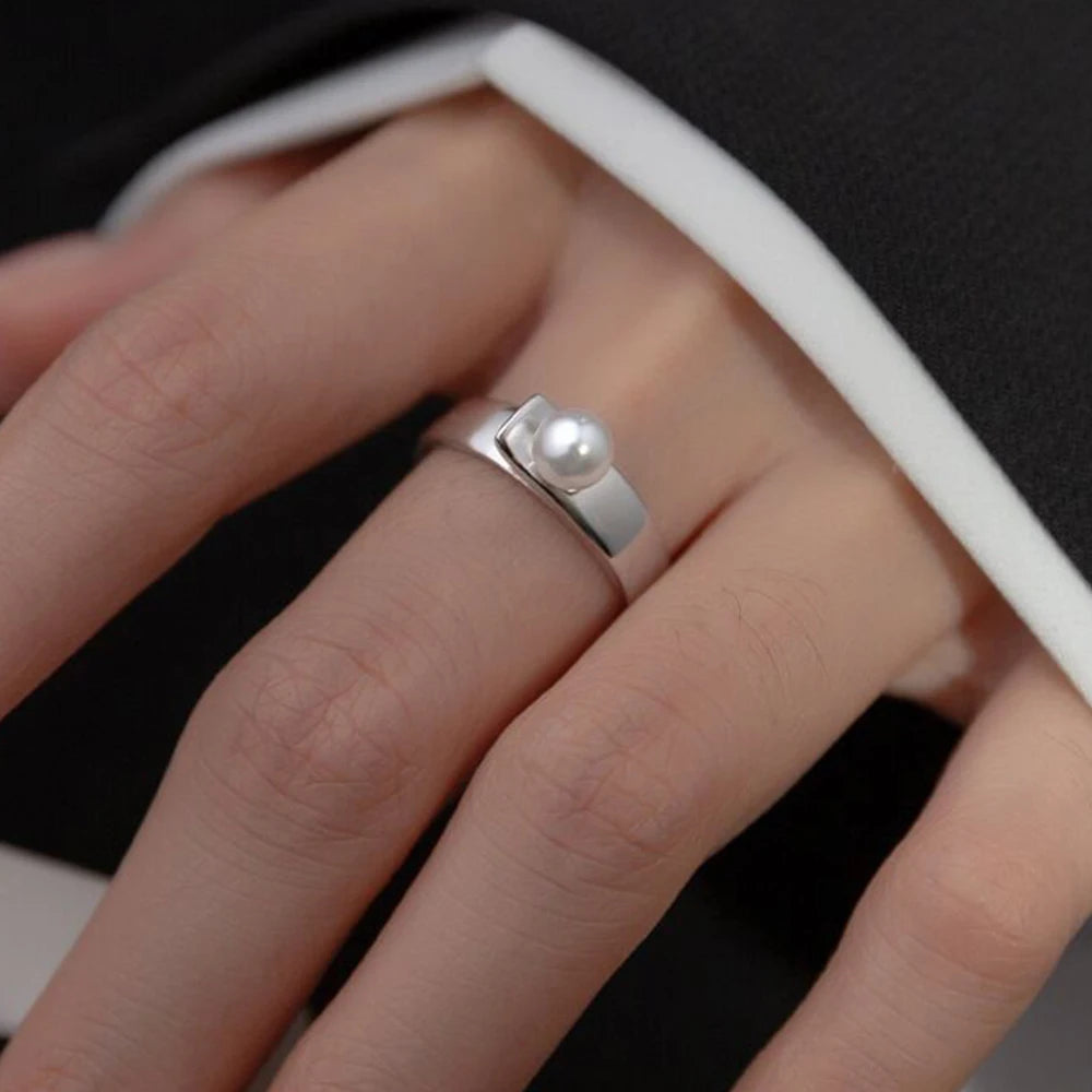 PANJBJ 925 Sterling Silver Pearl Irregular Ring for Women Shell Overlapping Hollow Sweet Design Jewelry Gift Dropshipping