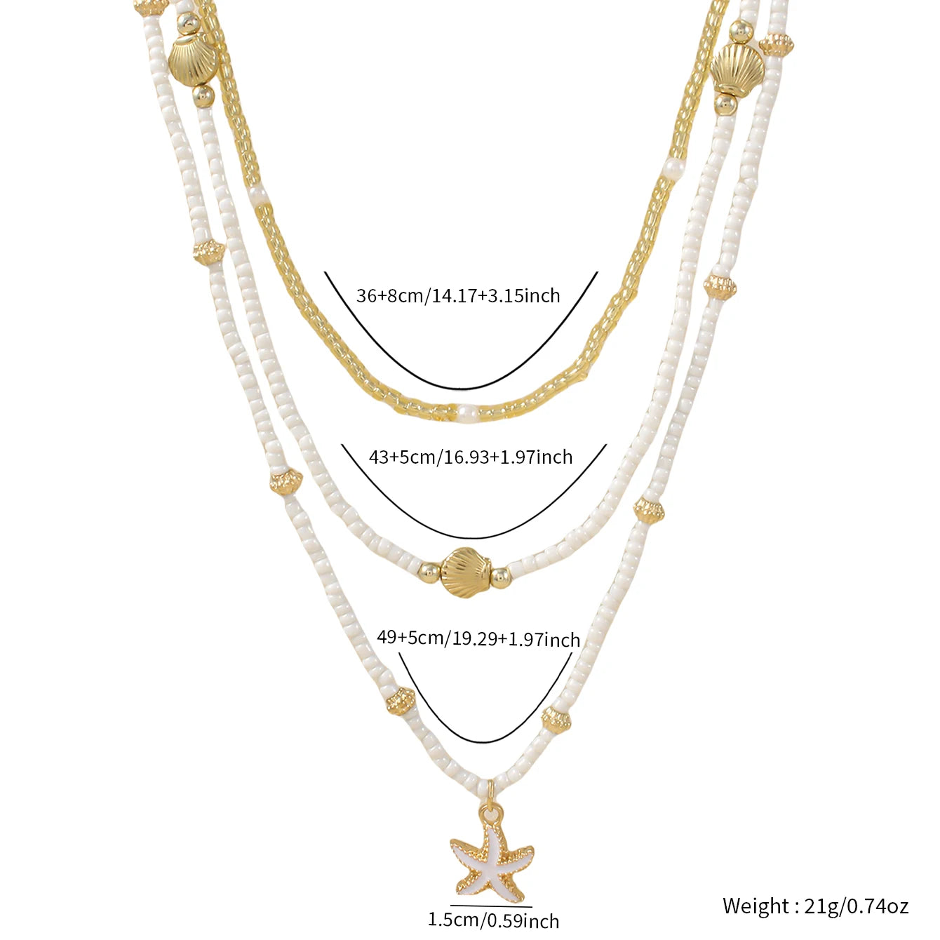 Vintage Women's Multi-layer Stacked Handmade Seed Bead Choker Trendy Starfish Shell Pendant Necklace Summer Beach Party Jewelry