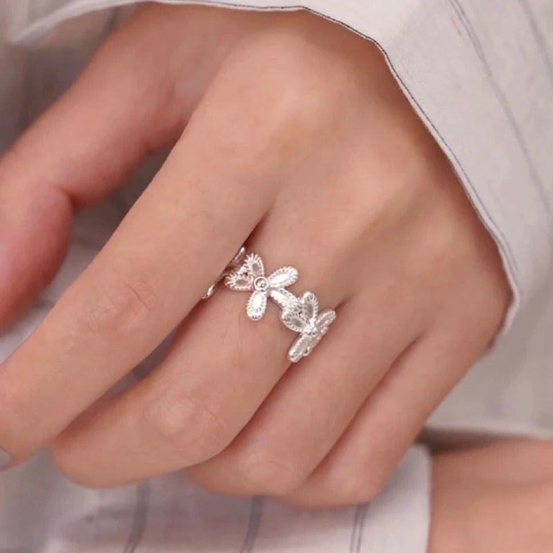 PANJBJ 925 Sterling Silver Pearl Irregular Ring for Women Shell Overlapping Hollow Sweet Design Jewelry Gift Dropshipping