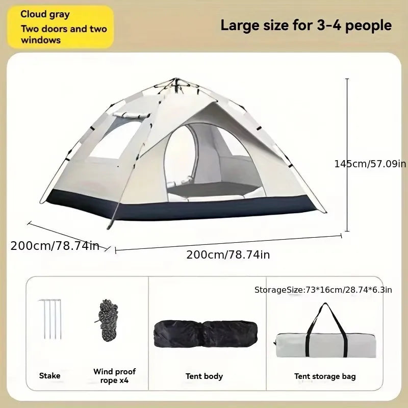 Silver Outdoor Automatic Quick-opening Tent, Camping Self-driving Hiking Travel Tent, Rainproof and Sunscreen Beach Tent