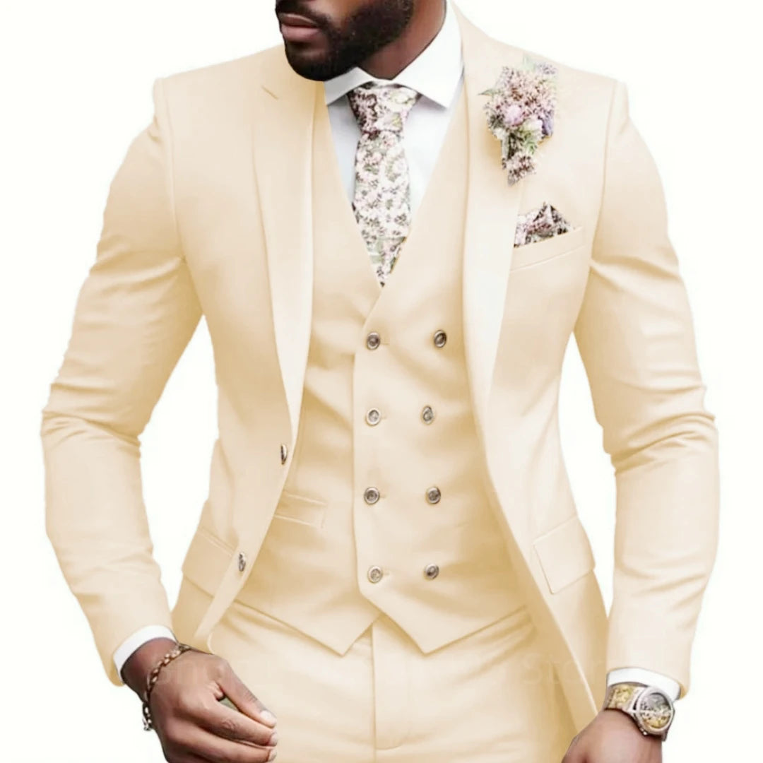 Casual Jacket Vest Pants 3Pcs Elegant Pink Wedding Suits for Men Slim Fit Notch Lapel Blazer Best Man Groom Suit Male Tuxedo Set