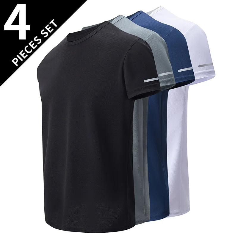 1/2/4Pcs Men's Summer Solid Color Mix And Match Short-sleeved Young Men's Loose Quick-drying Sports Running Shirt Middle-aged T-