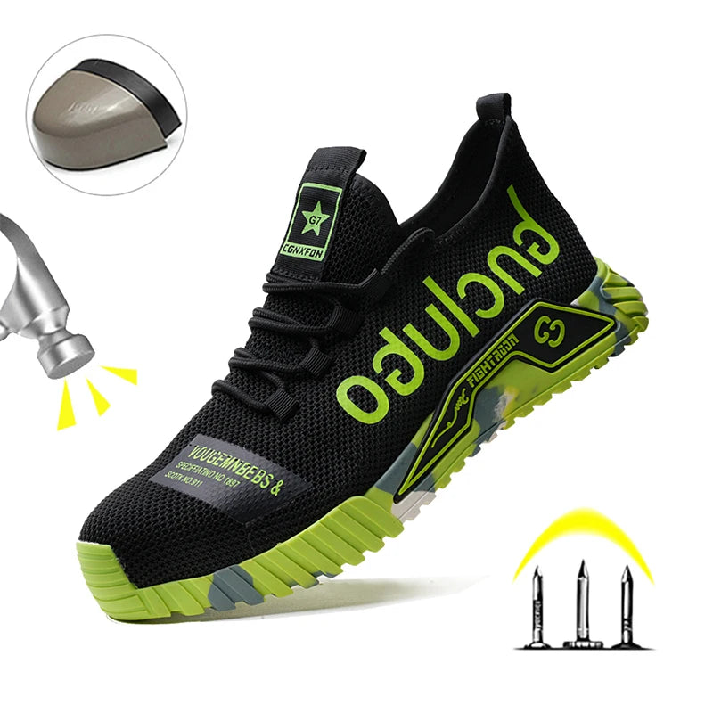 Steel Toe Anti-Puncture Men's Safety Shoes Reinforced Sole Slip Resistant Shoes Man Lightweight Breathable Men's Work Shoes