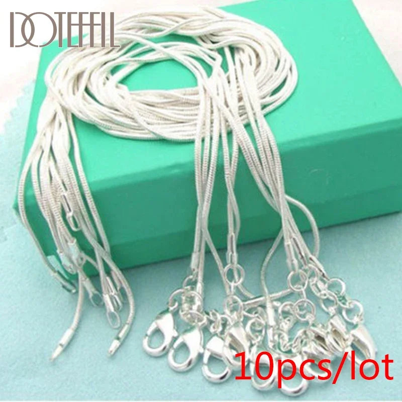 Hot 10pcs/Lot 16/18/20/22/24/26/28/30 Inch 1.2mm Snake Chain Necklace Silver Color For Woman Man Fashion Jewelry