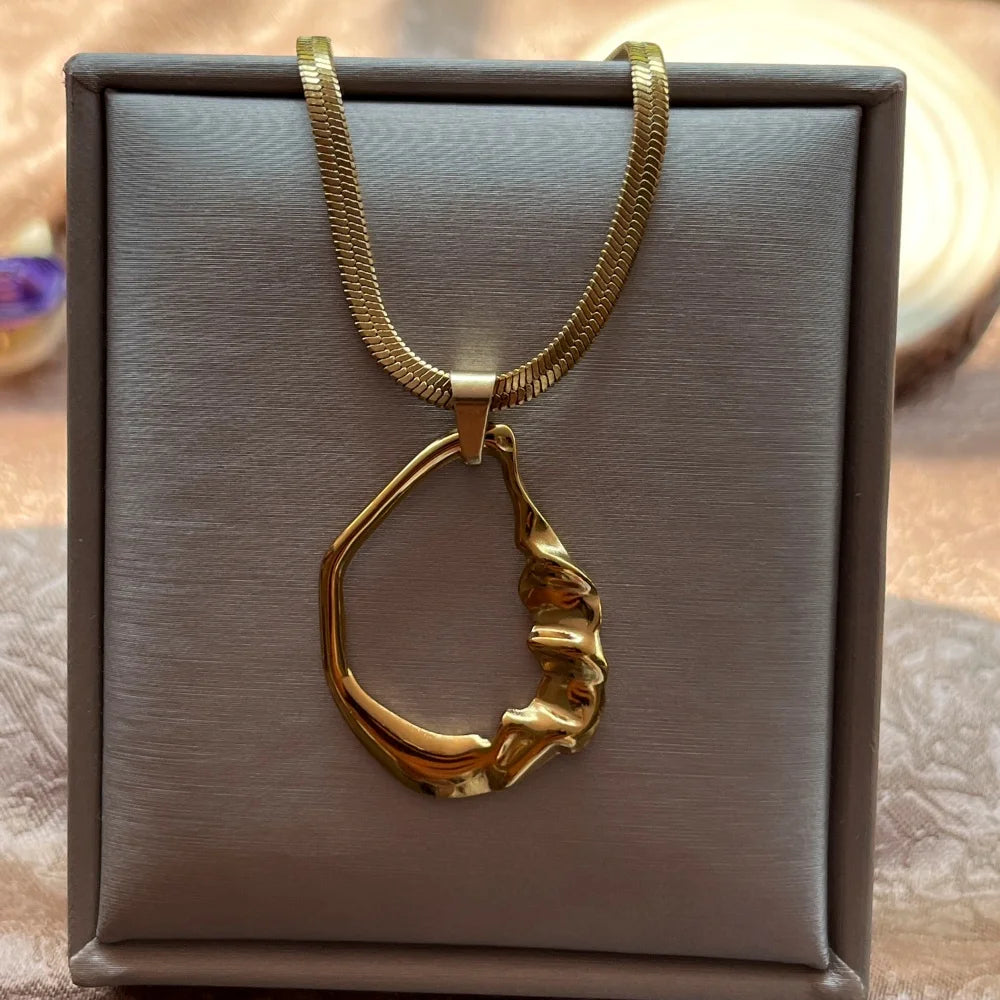 Stainless Steel Exaggerated Punk Big Round O Shaped Pendant Necklace Women Men Chunky Snake Blade Chain Grunge Steampunk Jewelry