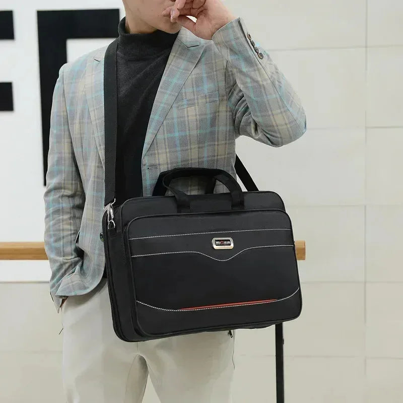 Men Large Capacity Business Briefcase Portable Versatile Shoulder Bag Multiple Pockets Handbag for Business & Casual Use