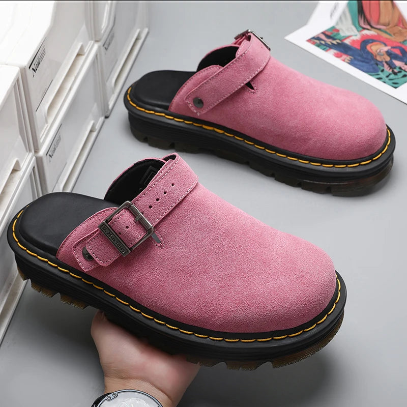 Men's Slippers Fashion Big Leather Casual Slippers Summer Half Slippers for Men Non Slip Beach Shoes Classic Clogs Shoes