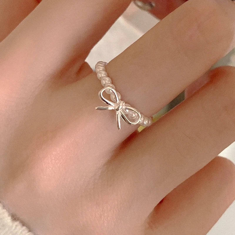 PANJBJ 925 Sterling Silver Pearl Irregular Ring for Women Shell Overlapping Hollow Sweet Design Jewelry Gift Dropshipping