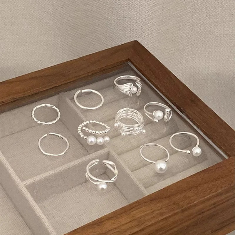 PANJBJ 925 Sterling Silver Pearl Irregular Ring for Women Shell Overlapping Hollow Sweet Design Jewelry Gift Dropshipping