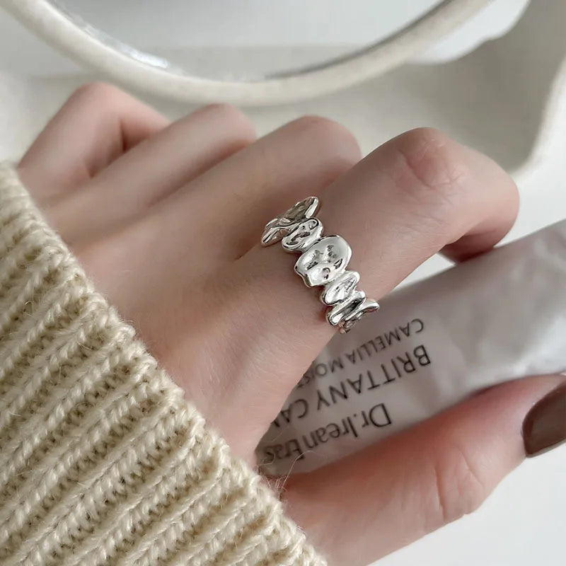 925 Sterling Silver Open Finger Ring Punk Heart Irregular Geometric Stackable For Women Girl Jewelry Gift Dropship Wholesale