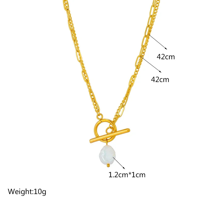 Fashion OT Clasp Imitation Baroque Pearl Pendant Necklace For Women New Girls 2-Layer Chain Jewelry Party Gifts