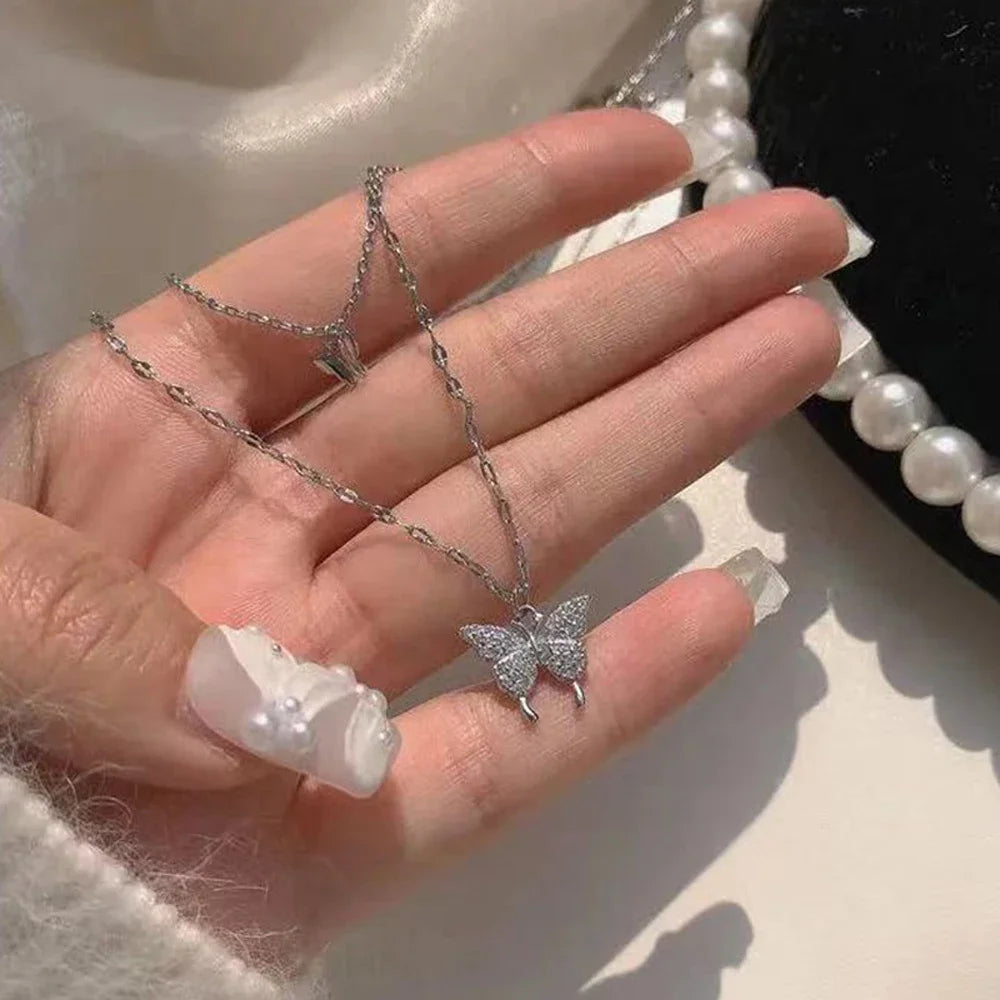 2023 Simple Double Layer Star Moon Charm  Multilayered Necklace Delicate Clavicle Chain Zircon For Women Fashion Jewelry A0459