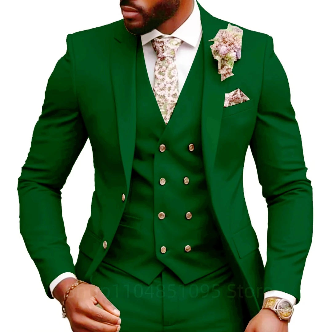 Casual Jacket Vest Pants 3Pcs Elegant Pink Wedding Suits for Men Slim Fit Notch Lapel Blazer Best Man Groom Suit Male Tuxedo Set