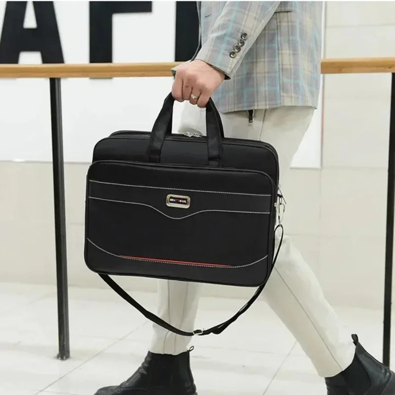 Men Large Capacity Business Briefcase Portable Versatile Shoulder Bag Multiple Pockets Handbag for Business & Casual Use