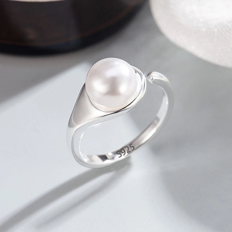 PANJBJ 925 Sterling Silver Pearl Irregular Ring for Women Shell Overlapping Hollow Sweet Design Jewelry Gift Dropshipping