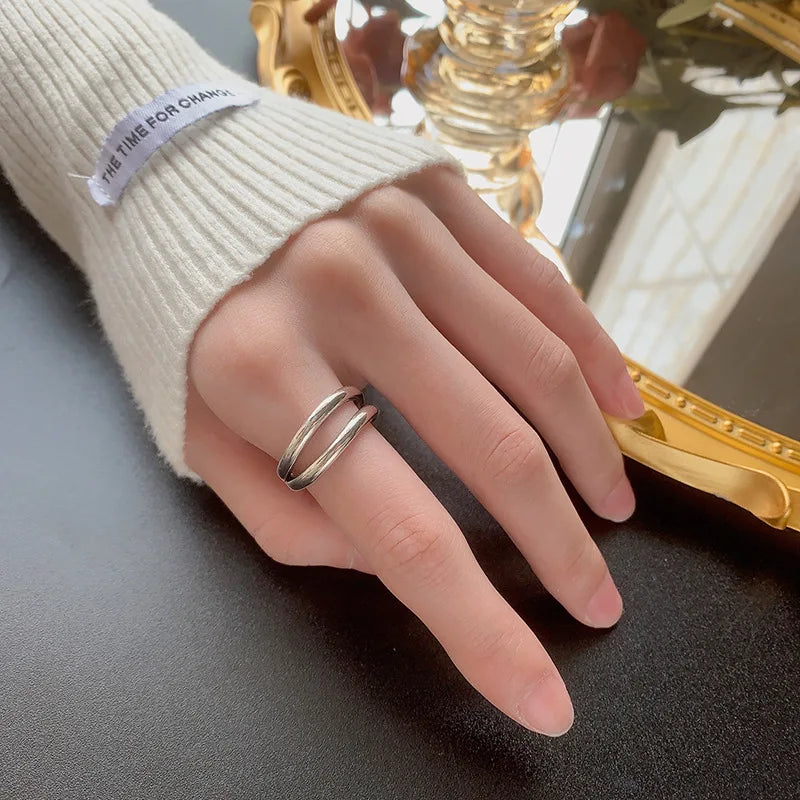 New in 925 Sterling Silver Geometry Simple Adjustable Rings For Women Luxury Jewelry Wholesale Accessories Jewellery Moneys 925